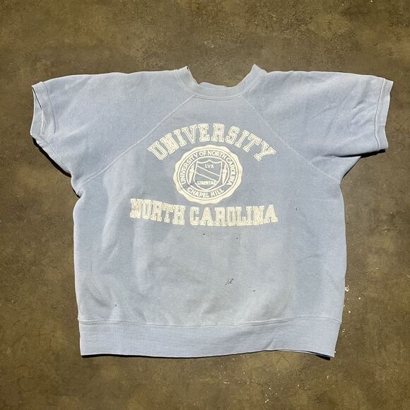 Vintage 60s UNC Tarheels Blue Short Sleeve Sweatshirt - Picture 1 of 5